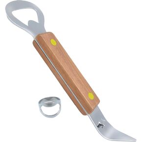 Premium Bottle Opener Set - Metal Bottle Opener Features Wooden Handle & Pry Tool - Durable, Portable Can Punch Opener - Ideal Gift