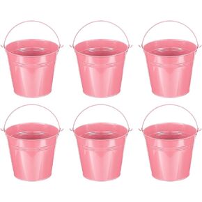 PATIKIL 5.9"x5.1" Small Metal Buckets with Handle, 6 Pcs Mini Galvanized Bucket Colorful Easter Buckets for Crafts Party Favors Decoration, Pink