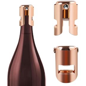 2PCS Champagne Stoppers, Champagne Bottle Stopper, Champagne Sealer Stopper, Sparkling Wine Bottle Stopper, Leak Proof Wine Bottle Saver, Stainless Steel and Silicone Seal(Rose Gold/Champagne Gold)