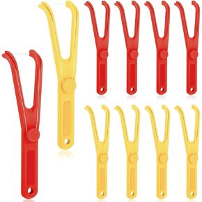 Chengu 10 Pieces Dental Floss Holder Reusable Flosser Reusable Floss Handle Holder Flossmate Handle for Oral Clearing(Red, Yellow)