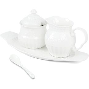 4PCS Sugar and Creamer Set, Creamer Container for Coffee Bar,Includes Sugar Bowl with Lid, Cream Pitcher, And Spoon for Coffee Bar, Perfect for Tea Parties and Gifts