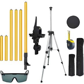 Laser Level Pole with Tripod,12 Ft./3.6m Adjustable Telescoping Pole with Head,Laser Level Tripod for Rotary and Line Laser Level,Thickened Laser Level Stand Tube Wall 1.3mm