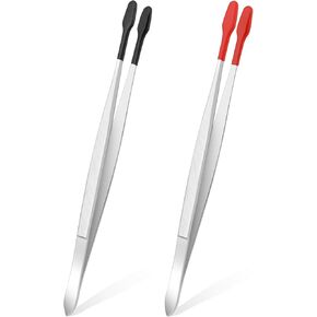 2 PCS PVC Coated Flat Tipped Tweezers, Non Marring Flat Tip Tweezers Stainless Steel Pincettes Non-Slip Forceps for Stamps Coins Crafts Beads Jewelry Making Tweezer Tools