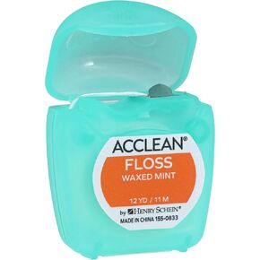 Acclean Dental Floss, Nylon, Waxed, 12 Yards, Mint Flavor, Patient Size, 6 Pack