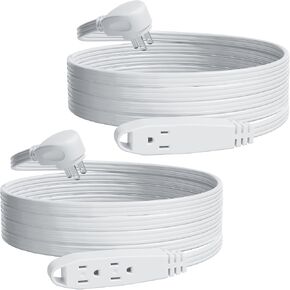 K KASONIC - 12FT Flat Plug Extension Cord, UL Listed 16/3 SPT-3 1625W Power Strip with 3 Outlets, 3 Prong Grounded 13 Amp 125V Indoor Extension Cord for Home Office, 2 Pack