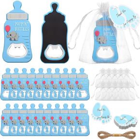20 Pcs Baby Bottle Openers Popping Bottle Openers Baby Shower Party Favors Baby Shower Return Favors with 20 Pieces Tags, 20 Pieces White Organza Bags and Burlap Rope for Birthday Party Supplies