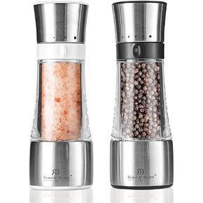 ROMER & BECHTEL 2-Pack Salt And Pepper Grinder Set, Manual Salt And Pepper Grinder Set, Adjustable Coarseness, Ceramic Grinding Core, Large Acrylic Window, Stainless Steel Salt And Pepper Shakers