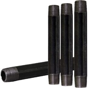 SupplyGiant 1 x 8 Inch Black Steel Pipe Nipple (4-Pack), Heavy Duty Industrial Malleable Iron Pipes, Pre Cut Threaded Nipple Great For All DIY Furniture And Black Pipe Shelving