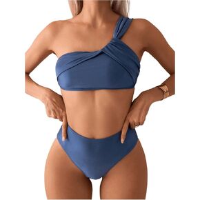 SOLY HUX Women's Twist One Shoulder Bathing Suit High Waisted Bikini Sets Two Piece Swimsuit