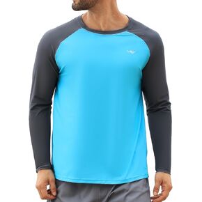 Angel season Men's Rash Guard Shirts Long Sleeve Summer Sun UPF 50 Quick Dry Waterproof Swim Shirt Outdoor Swimwear Tahiti Blue L