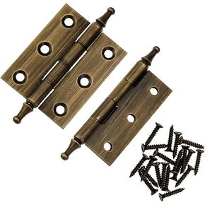 LC LICTOP 2 Inch Antique Pure Brass Hinges Crown Head Butt Hinges for Furniture Cabinet Drawer Door 2pcs