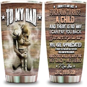 To My Dad Tumbler with Lid Double Wall Tumbler Stainless Steel 20oz Travel Coffee Mug My Hero Dad Gift for Dad