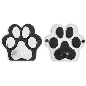 Contrast Paw Prints, Black/White 3.94 x 3.66 Inches Metal Utility Wall Hook; Set of 2