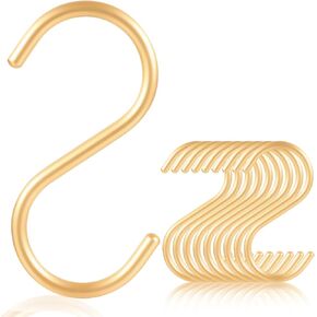 SIAMESE Aluminum S Hooks for Hanging, Gold Utility S Typed Hooks for Hanging Plant Shower Curtain Hooks Pot Rack Pan Mug Hanger, Stainless Steel Hooks Metal Heavy Duty Hanging Hooks 10 Pcs (Gold)