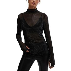 Free People Womens Dance All Night Long Sleeve, Black, Small