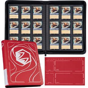 Binder for Lorcana Cards, Premium 9 Pocket Trading Card Album with 500 Pockets & Playmat Compatible with Lorcana Cards, Tokens and Rules sheet - Classic Red