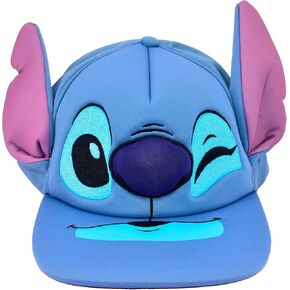 Disney Stitch Baseball Cap, Adult Snapback Hat with Flat Brim and 3D Nose and Ears, Blue, One Size