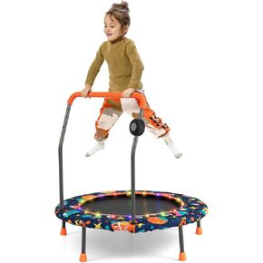 Giantex 36" Trampoline for Kids, Mini Toddler Trampoline w/Colorful LED Lights & Bluetooth Speaker, Small Rebounder Exercise Trampoline Indoor w/Foam Handle & Padded Cover for Kid Aged 3+