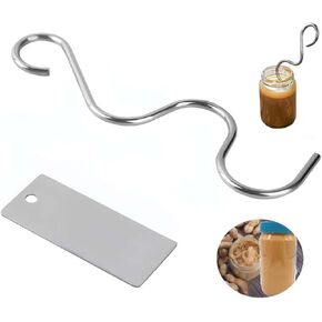 1 Pack Peanut Butter Stirrer with Scraper,Peanut Butter Mixer,Stainless Steel Peanut Butter Crank Peanut Butter Tool for 12-30 oz Jars,Stirrer for Mixing Butter and Jam(7.5*2 inch)