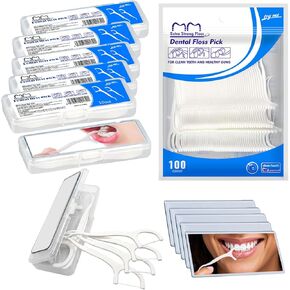 Dental Floss Picks,Flossers Picks for Teeth, Packed in 1pc(100pcs) and 5 Portable Floss Cases(50pcs) 5 Mirrors,Floss Picks Case Ultra Small Sized for Wallets,Pockets,Handbags,Cars,Family,Hotel