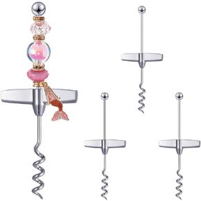 4 Pack Beadable Corkscrew Wine Bottle Opener with Blank Handle for Beads Pandents Charms DIY Travel Wine Cork Remover for Bar Restaurant Kitchen