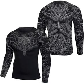 HYPEWAVE Viking Yggdrasil Dark Breathable Fabric Compression Shirt, Mens Rash Guard Long Sleeve, Rash Guard Jiu Jitsu - L