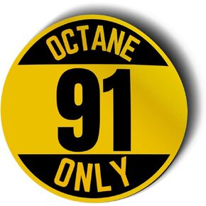 IMS Octane 91 Only Vinyl Sticker Waterproof Decal Fuel Rating Gas Vehicle Car Truck, Yellow, Black, 3.5''x3.5''