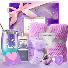 Birthday Gifts for Women,Self Care Package for Women, Get Well Soon Gifts for Women, Lavender Relaxing Gift Basket for Women, Unique Her Fantasy Gifts Idea for Mom Luxury Flannel Blanket-Eyshoe