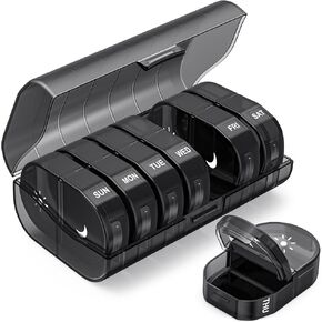 PULIV Weekly Pill Organizer 2 Times a Day, Large Capacity Pill Box Case 7 Day with Easy Opening, AM PM Medication Organizer with Privacy Protection for Vitamins, Medication, Supplements, Fish Oils