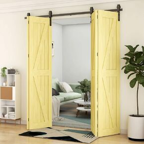80" Bi-Folding Sliding Barn Door Hardware Kit,6.6FT Heavy Duty Track Roller Kit for Max 19" x 4 Doors,Smoothly and Quietly,Easy to Install,No Door Panel,Black