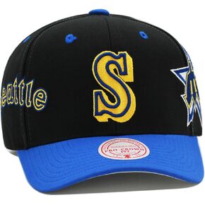 Mitchell & Ness Seattle Mariners Cooperstown MLB Overbite Pro Snapback Hat Cap - Black/Royal in Kuwait