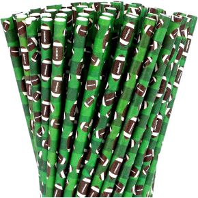 Whaline 200Pcs Football Paper Straws Rugby Football Drinking Straws Sports Theme Disposable Straws for Beverages Cocktail Decorations
