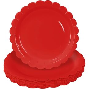 HEIPINIUYE 50 Pieces Red Paper Plates 9 Inch Red Scalloped Plates Disposable Dinner Plates for Wedding Baby Shower Birthday Party Dessert Plates
