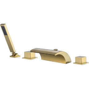 sumerain Waterfall Roman Tub Faucet with Hand Shower Brushed Gold Finish High Flow