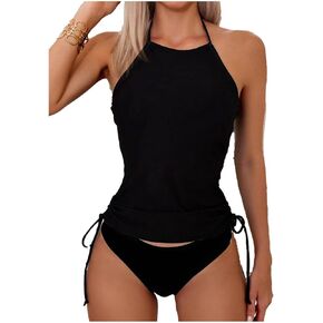 Two Piece Tankini Bathing Suits for Women Halter Bikini Tummy Control Swimsuits