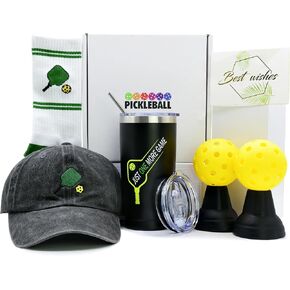 Pickleball Gifts for Men, Pickleball Gifts Set for Him, Unique Pickle Accessories Basket with Hat Tumbler for Dad Grandpa Husband Uncle Brother Friends