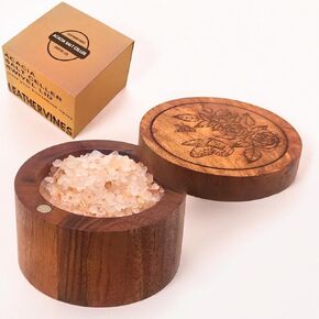 Salt Cellar Box Container Bowl with Lid and Spoon Kitchen Spice Cellars Salt Holder Saver Jar with Swivel Magnetic Lid to Storage Salt Pepper Seasonings
