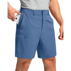 Pinkbomb Men's Golf Shorts with 6 Pockets Stretch Quick Dry Hiking Work Dress Shorts for Men (Dusty Blue, Small)