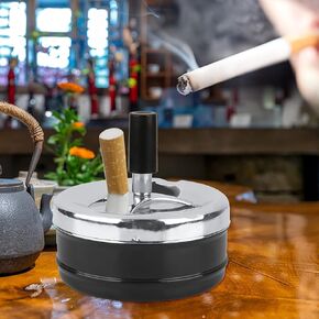 Innovative Ashtray, Portable Wiring Round Push Down Split Design Metal Ashtray Indoor Outdoor Rotating Self Clearing Windproof Smoking Ashtray (L)