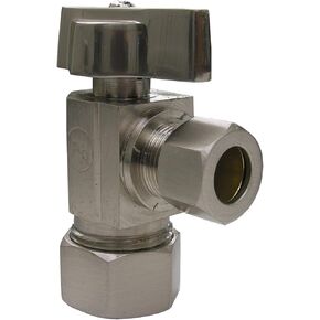 LASCO 06-9211SN Angle Stop, Quarter Turn with 5/8-Inch OD Compression x 3/8-Inch OD Compression, Satin Nickel