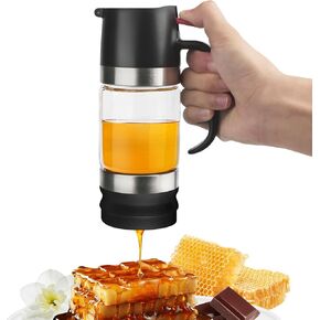 Glass Honey Dispenser,9 OZ Honey Pot with Handle,No Drip Honey Container Jar,Maple Syrup Dispenser,Ideal for Honey and Syrup,Black base