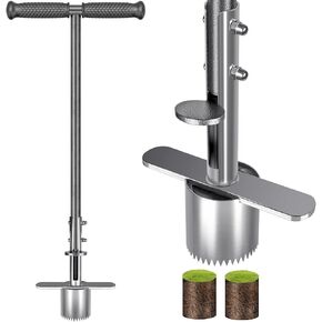 Dolibest Sod Plugger Tool with Stainless Steel Sharp Serrations, Dual Pedals, Turf Cutter and Grass Plugger Tool with Non-Slip Rubber Grip Handle – Ideal for Zoysia, Bermuda and More