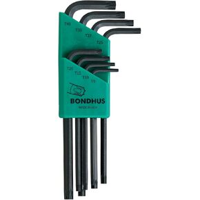 Bondhus 31834 Long Length Star-Tipped L-Wrenches, 8 Piece Set, sizes T9-T40