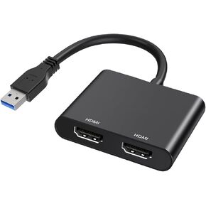 USB to HDMI Adapter, Dual HDMI USB Multi-Monitor Cable 1080P Video Audio Converter, for PC, Laptop to Monitor, Support Windows XP 7/8/8.1/10/11