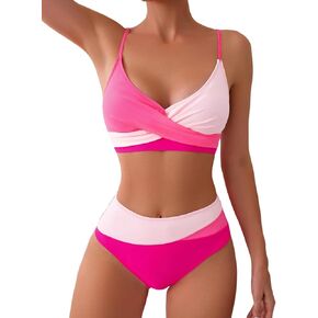 YELAIVP High Waisted Bikini Sets for Women V Neck Bathing Suit for Women Tummy Control Two Piece Swimsuits Swimwear