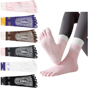 6 Pairs Toe Socks Pilates Socks with Grips for Women Non Slip Socks for Women Grippy Socks Crew Socks Yoga Socks