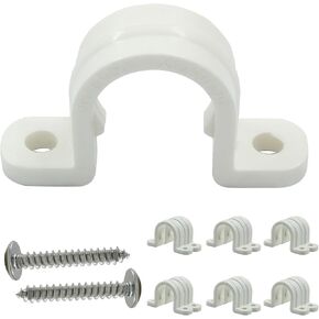12 Set PVC Pipe Clamps - 5/8" Plastic Pipe Straps with Screws - Two Hole Plastic Pipe Clamps Clips - PVC Conduit Clips for Conduit Cables Hose