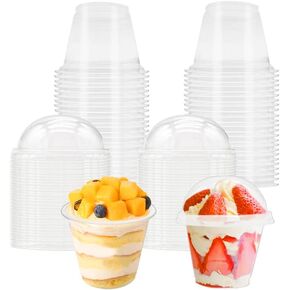 Szsrcywd 50 Pcs 6 oz Clear Plastic Cups with Dome Lids,Transparent Parfait Cup,Disposable Dessert Cups for Fruit,Ice Cream,Cupcake,Iced Cold Drinks