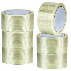 6 Rolls Filament Strapping Tape, 2 Inches x 22 Yards x 5.9 Mil, Heavy Duty Fiberglass Tape, Reinforced Wearproof Tape, Fiberglass Packing Tape for Wrapping, Shipping, Repairing Carton, Glass