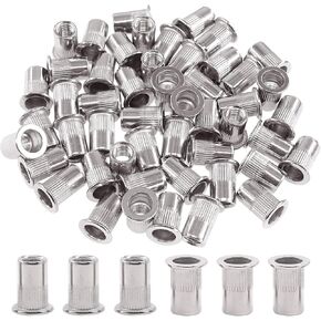 Glarks 30Pcs 5/16''-18 UNC 304 Stainless Steel Rivet Nuts Flat Head Threaded Insert Nutserts Rivnuts Set